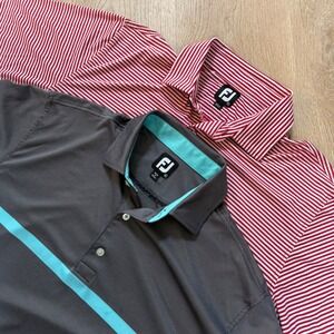 FootJoy Performance Golf Polo Bundle Mens XL Red Stripe Grey Teal TPC 2 Pack